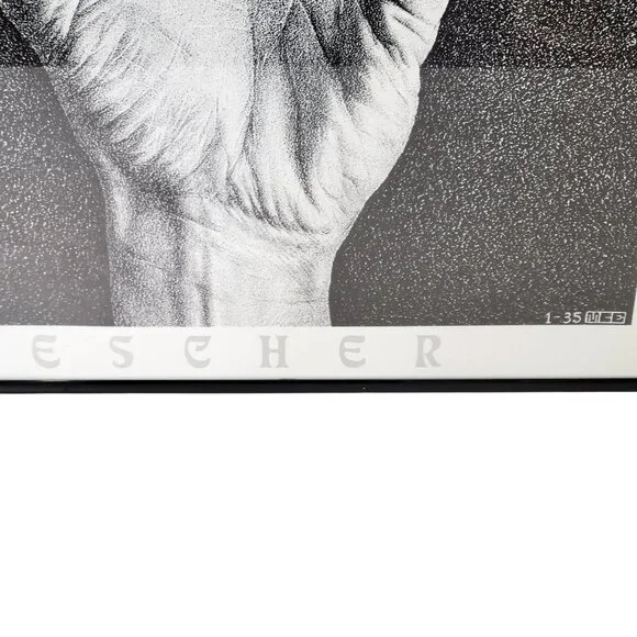 M.C. Escher Hand With Reflecting Sphere Framed Art Print 1-35 Black & White Fram - Picture 2 of 6